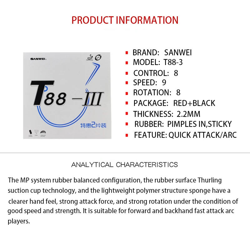 Original SANWEI T88-3 Table Te - Table Tennis Backhand recension och pris